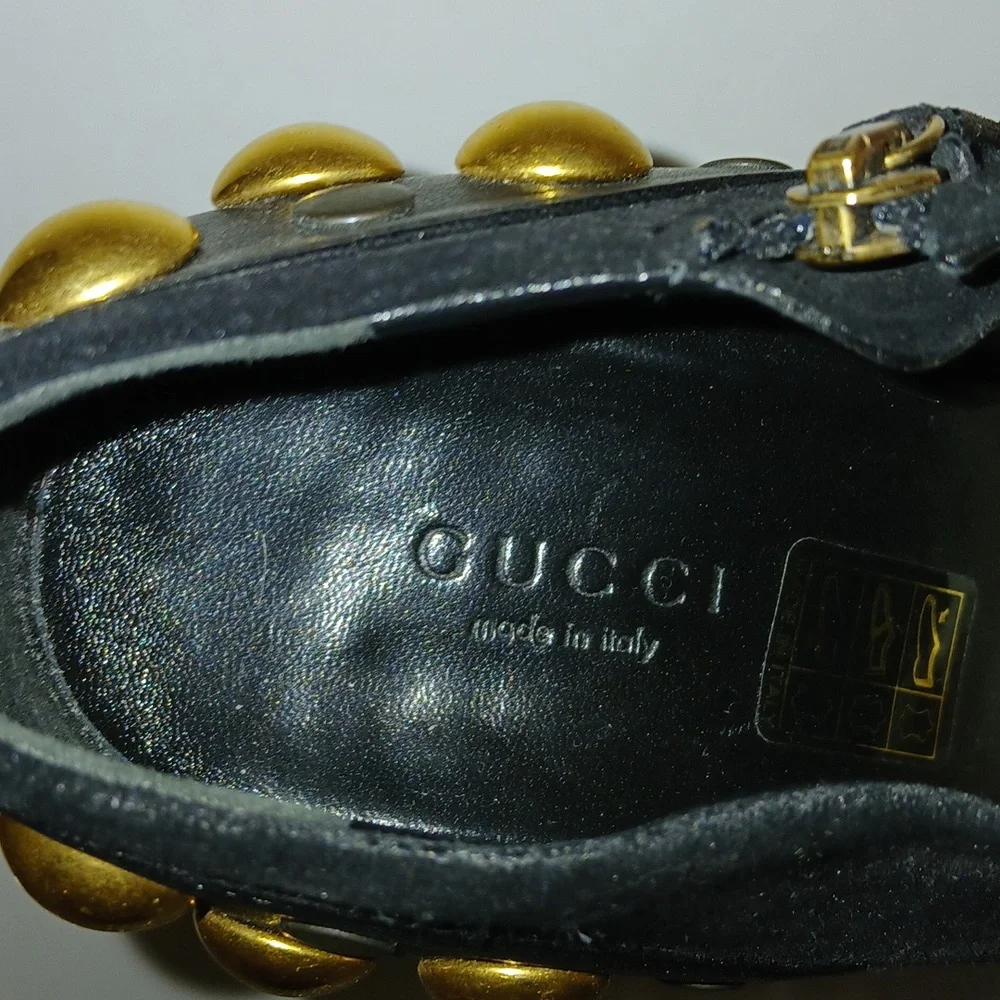 Authentic Gucci Booties. Black suede/leather gold studded size 7 1/2. - Picture 4 of 7